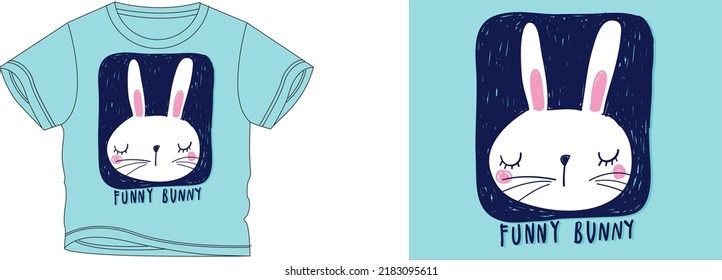 el color de fondo de diseño de camisetas conejo divertido es un color cian y el color de camiseta es un hermoso color cian y un diseño hermoso