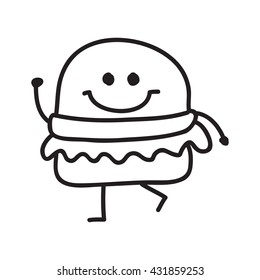 Funny burger doodle style vector illustration black and white