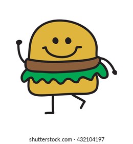 Funny burger doodle style vector illustration 