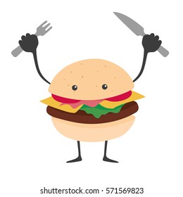 Funny burger. Good for menu design. Vector illustration.
