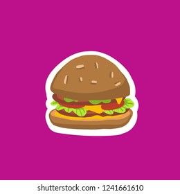 Funny burger. Sticker vector