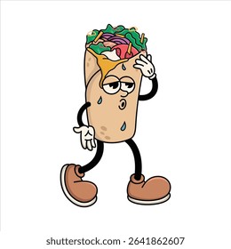 Funny Burrito Cartoon Mascot, Mexican Food Character