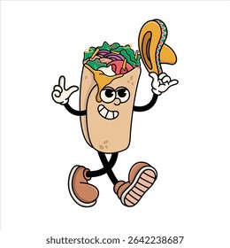 Funny Burrito Cartoon Mascot, Mexican Food Character
