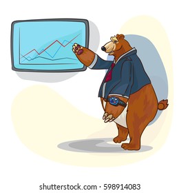 funny business bear making presentation near information screen