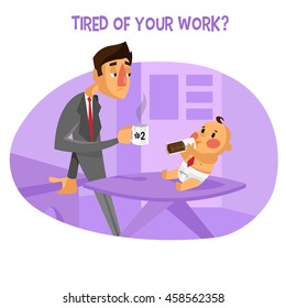Funny business illustration. Guy and a baby