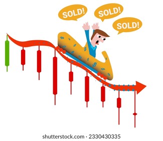 Funny business illustration roller coaster stock market crash bullish. selling fear of investor
