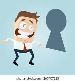 funny business man looking through keyhole