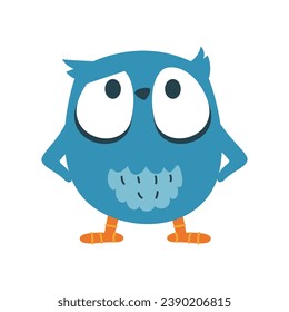 Funny business owl, arms at sides. Vector icon, bird sticker