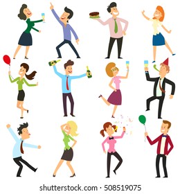 funny business people dancing at a party in the office. people are dancing, having fun and drinking alcohol at a party. vector illustration.