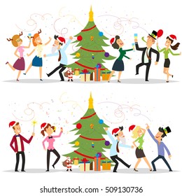 funny business people drinking, dancing and having fun at corporate office. corporate New Year. vector illustration.