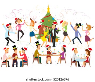 Funny Business People Drinking, Dancing And Having Fun At Corporate Office. Vector Illustration.