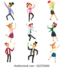 funny business people drinking, dancing and having fun at corporate office. corporate New Year. vector illustration.