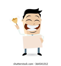 funny businessman with bell and blank sign