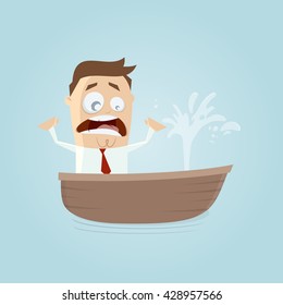 Funny Businessman In A Boat With A Leak