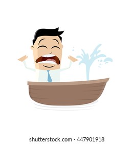 Funny Businessman In A Boat With A Leak