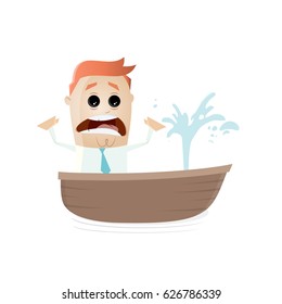 Funny Businessman In A Boat With A Leak