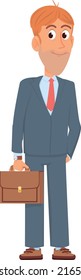 Funny businessman with briefcase. Confident cartoon character