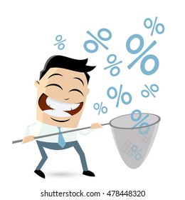 funny businessman catching percent signs