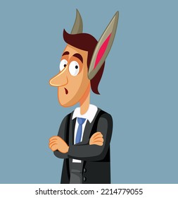 
Funny Businessman with Donkey Ears Vector Cartoon Illustration. Office boss acting foolish 
