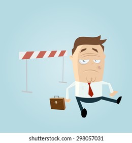 funny businessman fallen over hurdles