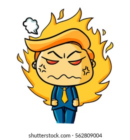 Funny businessman get angry with fire aura - vector.