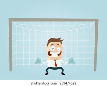 funny businessman is a goalkeeper
