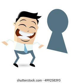 funny businessman looking through keyhole