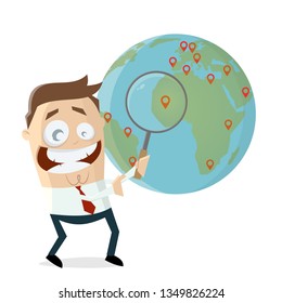 funny businessman with pins and globe