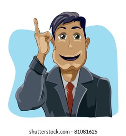 Funny businessman pointing top