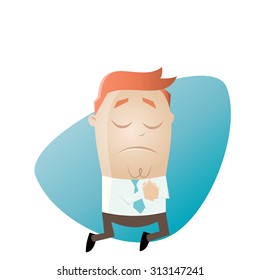 funny businessman is praying
