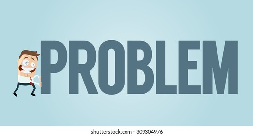 funny businessman is pushing problem away