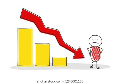 Funny businessman showing column graph. Vector.