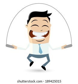 funny businessman is skipping rope