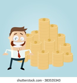 funny businessman with stack of money
