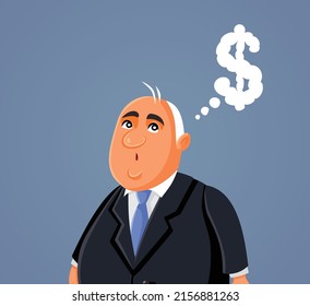 
Funny Businessman Thinking About Making Money Vector Cartoon. Clueless Billionaire Thinking In What To Invest Next
