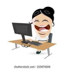 funny businesswoman sitting on desk