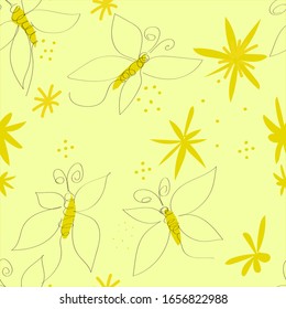 divertidas mariposas dibujadas a mano sin fisuras. fondo vectorial. Ilustración colorida del fondo superpuesto. Papel pintado bonito y decorativo, bueno para impresión, tela, papel envuelto.

