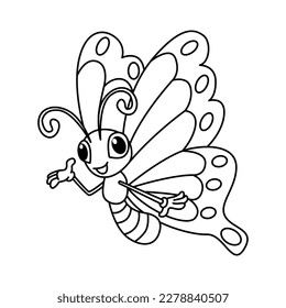 Funny butterfly cartoon characters vector illustration. For kids coloring book.