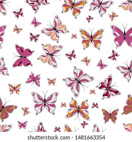 Funny butterfly pattern for textile and fabric. Fashion style. Creative vector background with butterfly, wings, neon color. Abstract seamless butterfly pattern for girls, boys, clothes, wallpaper.
