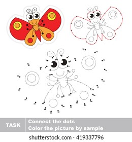 The funny butterfly in vector to be traced by numbers. Vector visual game for children.
