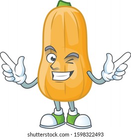 Funny butternut squash cartoon character style with Wink eye