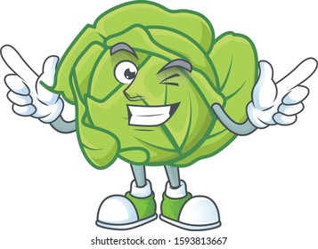 Funny cabbage cartoon character style with Wink eye