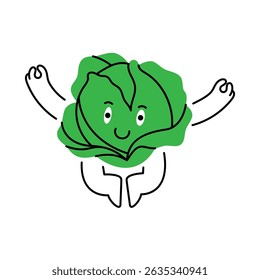 Funny cabbage character levitating in air. Fresh organic vegetables. Healthy eating. Vector illustration.