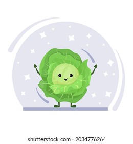 Funny cabbage. A cute vegetable in a cartoon style.