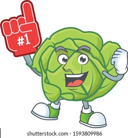 Funny cabbage mascot cartoon style with Foam finger