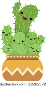 Funny Cacatus In Pot. Kawaii Succulent. Smiling Character