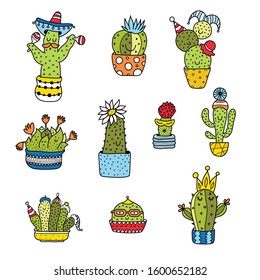  Funny cacti. Colorful set. Cute motif.
