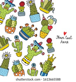 Funny cacti. Cute motif. Cute card.