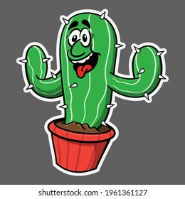 Funny Cactus cartoon characters standing on flower pot , best for mascot or logo for Flowers Plantation Business