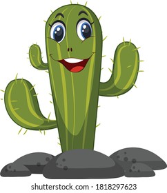 Funny cactus cartoon vector art and illustration